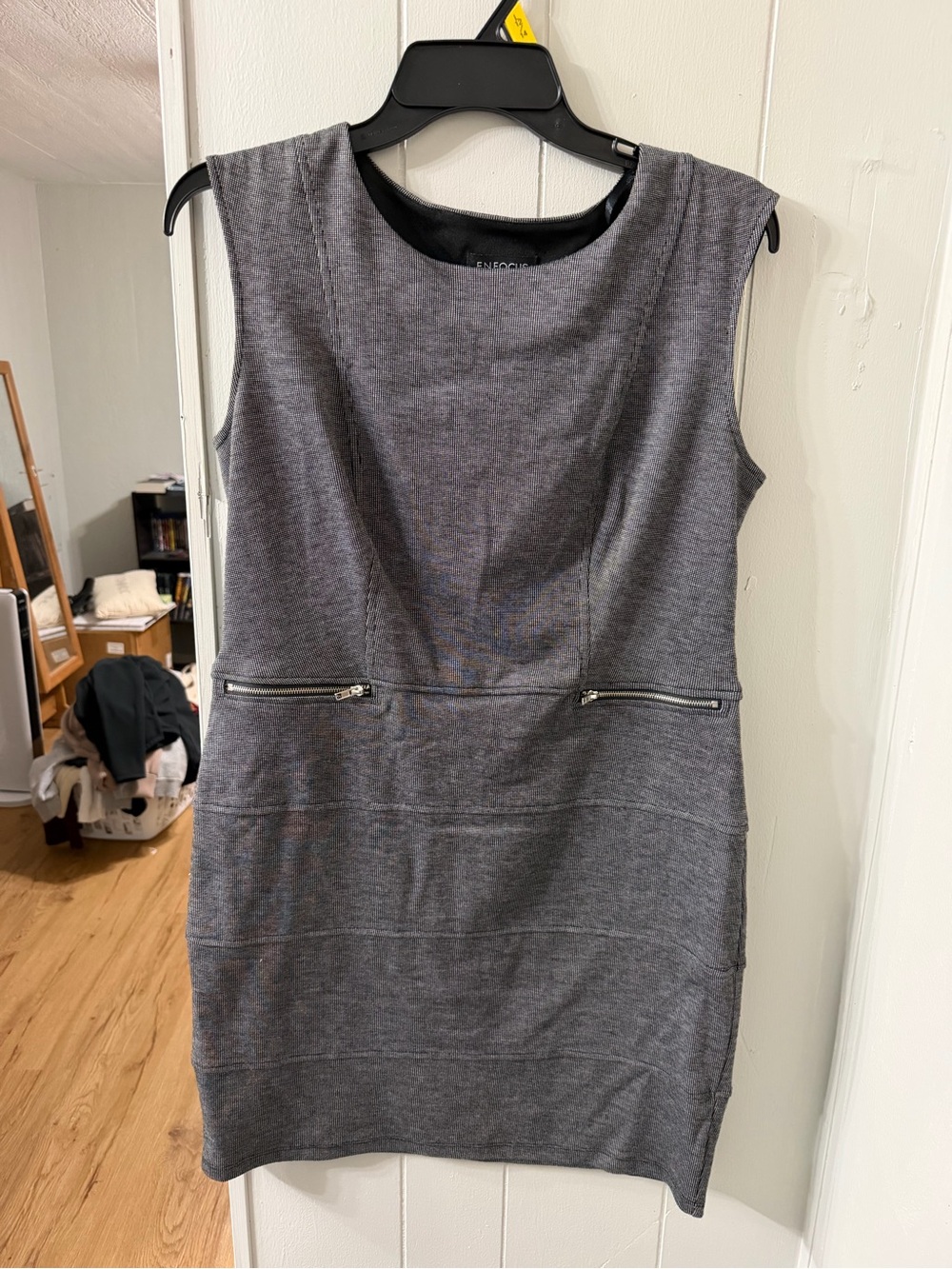Enfocus Studio Charcoal Sleeveless Sheath Dress with Zip Accents